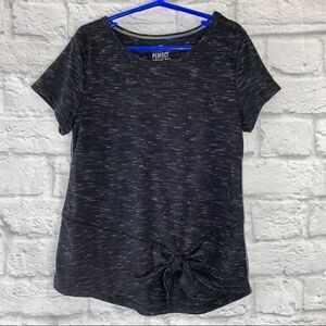 SO perfect fit active tee w/front knot black w/white accents girls sz 10